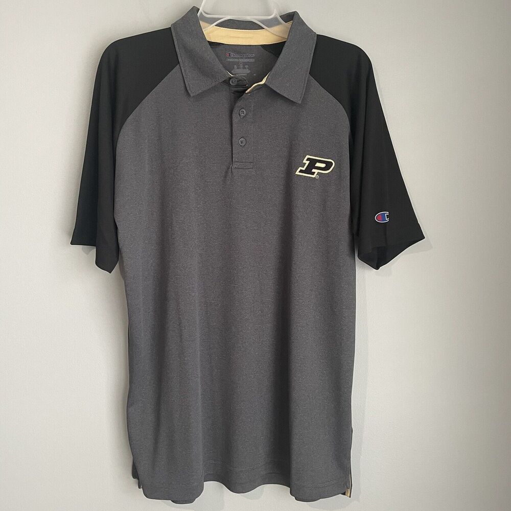 NEW Champion Purdue University Polo Shirt Men's Medium Gray Black Boilermakers